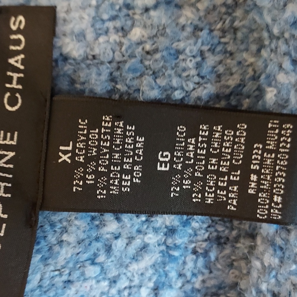 *Josephine Chaus Light Blue with White Long Sleeve Wool Blend Sweater Size XL - Picture 7 of 8